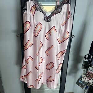 Victoria's Secret Pink Satin Chemise with Lace and Lettering